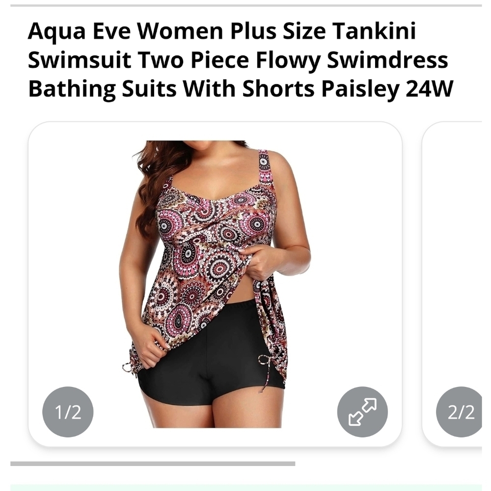 AQUA EVE - 24W Patterned Tankini Top and Black Shorts - Picture 8 of 9